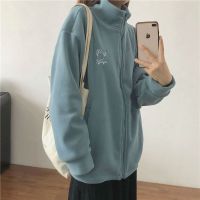 Sweatshirt Cardigan Zipper Hoodie Polar Fleece Woven Turtleneck Jacket Korean Streetwear Harajuku Straight Coat Women Top Cloth