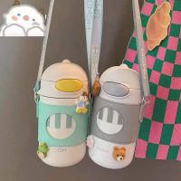 Cartoon Childrens Vacuum Cup With Straw Cup Cover Oblique Span Portable Small And Exquisite Going Out Cute Girls Heart Leak-Proof Cup 【Bottle】