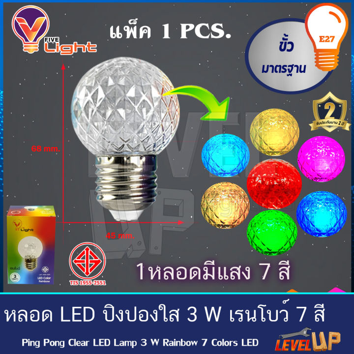 หลอด-led-ปิงปองใส-ไฟตกแต่ง-ไฟวันหยุด-3w-ขั้วe27-รุ่น-เรนโบว์-3-วัตต์-7-สีในหลอดเดียว-เเพ็ค24-ชุด