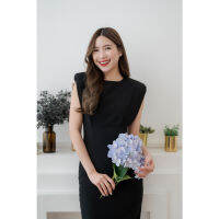 PD118 Black Chiffon Dress เดรสผ้าชีฟอง คอกลม แขนเลย ใส่ฟองน้ำหนุนไหล่