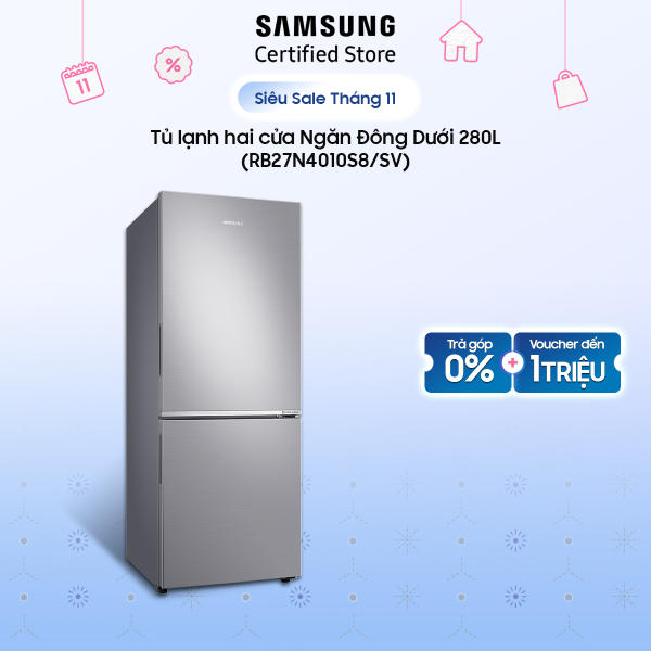 Tủ lạnh Samsung hai cửa Ngăn Đông Dưới 280L (RB27N4010S8/SV-DS) | Công nghệ Digital Inverter