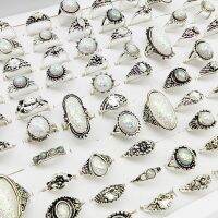 20ชิ้น/ชุด Cincin Besar เรซิ่นของผู้หญิงเหรียญเงินโบราณเครื่องประดับโอปอลปลอมสุดฮอตของตกแต่งงานปาร์ตี้บาร์ของผู้หญิง