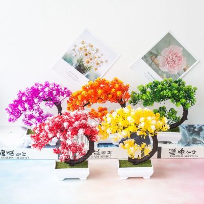 [AYIQ Flower Shop] 22x22เซนติเมตรประดิษฐ์ต้นสนกระถางต้นไม้บอนไซเดสก์ทอปที่บ้านตกแต่งตารางพรรคเครื่องประดับพืชปลอมบอนไซขนาดเล็ก