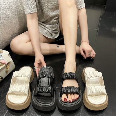 [ส่งเร็วพิเศษ!] SHO-BX40 รองเท้าแตะ รองเท้าแฟชั่นผู้หญิง รองเท้าหนัง เสริมส้น งานหนัง สไตล์เกาหลี