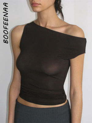 BOOFEENAA เสื้อฤดูร้อนแบบอสมมาตรสำหรับผู้หญิง2023แฟชั่นแนวสตรีทสไตล์ Y2k ครอปเสื้อกล้าม C71-AE10สีดำ