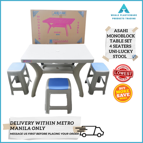 Asahi Monoblock Table 24"x38" Set 4 seaters (UniLucky Plastic Stool