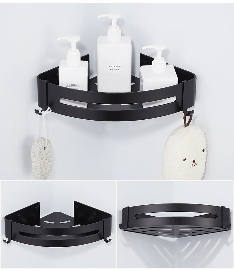 Corner Shelf Wall Mounted Black Aluminum Bathroom Soap Dish Bath