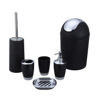 6Pcs Plastic Bathroom Accessories Set Soap Box Toothbrush Toothpaste Storage Rack Soap Dispenser Toilet Brush Trash Can