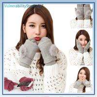 VULNER Fashion ถุงมือแคชเมียร์เฟอร์อบอุ่นในฤดูหนาวบอลผสมผสานถุงมือสตรีจอสัมผัส