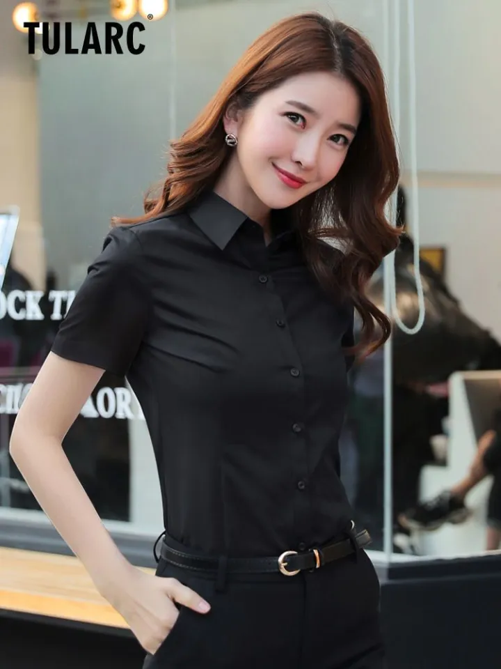 2023 Summer New Korean Edition Black Shirt Women'S Short Sleeve  Professional Decoration Body Temperament Shirt Hotel Ol Work Clothes |  Lazada