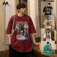 MJ เสื้อยืดแขนสั้นผู้ชายเทรนด์ฤดูร้อนฮิปฮอปส่วนบางแขนห้าส่วนเสื้อผ้าออกแบบแบรนด์น้ำหลวมสบายๆเสื้อยืดผู้ชายเสื้อกล้ามชายเสื้อยืดคอกลม