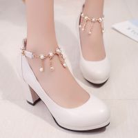 CODxdrrf5157 Wedding shoes 2020 Korean version of sweet pumps womens mid-heel thick heel high heels round toe buckle fashion womens shoes