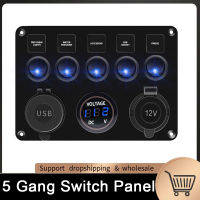 6 Gang Car Blue LED Circuit Rocker Switch Panel Dual USB Charger Marine Boat Rocker Switch Control Panel Set 12V 24V