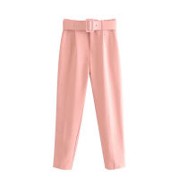 KPYTOMOA Women  Fashion With Belt Side Pockets Office Wear Pants Vintage High Waist Zipper Fly Female Ankle Trousers Mujer