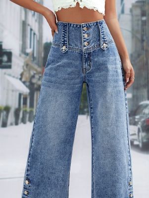 【CC】⊙﹍  Waist Wide Leg Jeans Fashion Pants Loose Straight