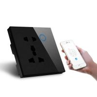 Tuya APP Wifi UK Smart WiFi Wall Socket Glass Panel Universal Touch Electrical Wall Outlet Ratchets Sockets