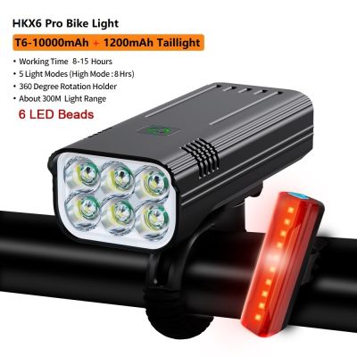 10000 mAh Bike Front Light HKX6 Pro Bike Light with Gopro Bracket USB Rechargeable Headlamp LED Bicycle Front Light Flashlight