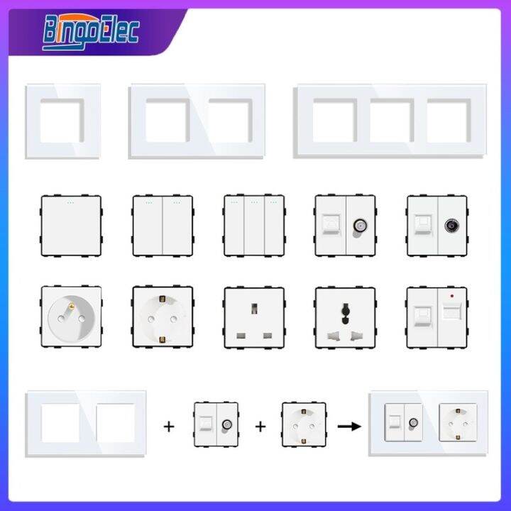 bingoelec-diy-eu-standard-socket-button-switch-usb-tv-telephone-satellite-with-crystal-glass-frame-panel-white-home-improvement