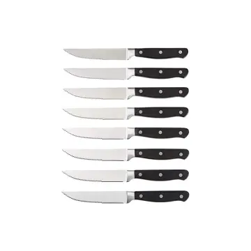 Jaswehome 6-Piece Serrated Steak Knives Set Dinner Knife Cutlery Solid Wood  Handle Full Tang Steel Laguiole Table Knife Sharp