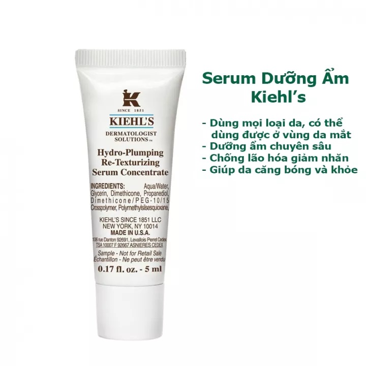 [KIEHLS] Serum dưỡng ẩm Kiehls Hydro-Plumping Re-Texturizing Serum Concentrate 5ml