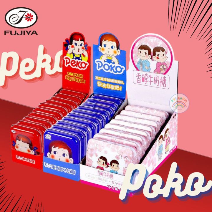 สินค้านำเข้า-ลูกอมนม-ลูกอมนมกล่องเหล็ก-fujiya-peko-poko-milky-candy-1-กล่อง-30-40-กรัม-ลูกอมนมกล่องเหล็ก-แคนดี้มิลค์