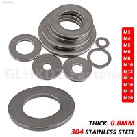 ♟ 5-100pc Thick 0.8mm Flat Plain Washers Gasket Meson 304 A2 Stainless Steel for M3 M4 M5 M6 M8 M10 M12 M14 M16 M18 M20 Screw Bolt