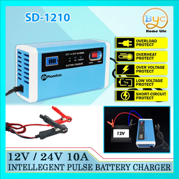 Car Battery Charger 12V / 24V 10A Intelligent Pulse Car Battery Charger ...