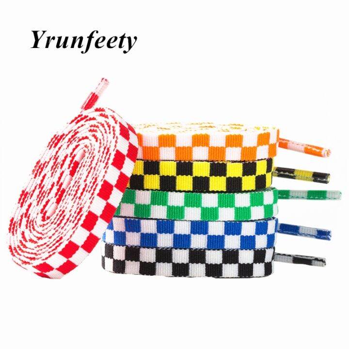 [A PRETTY] New 1CM ColorfulWomen Flat BlackGrid Shoe Laces Polyester