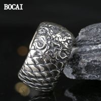 BOCAI ใหม่ S925เงินสเตอร์ลิงวินเทจค้างคาวราศีเข้าสู่ระบบปรับหมุนได้แหวนผู้ชายของขวัญวันหยุด