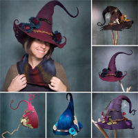 Halloween Party Felt Witch Hats with Flower Handmade Halloween Party Cosplay Props for Women BJStore