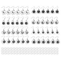 108 Pieces Stainless Steel Earring Blanks Wire Hooks Bezel Trays with 12 mm Glass Cabochons Setting for Jewelry Making DIY Craft