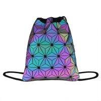 【Ready】? Drawstring Backpack Rhombus Stitching Geometric Backpack 3D Rhombus Slot Bag Womens Trendy Sports