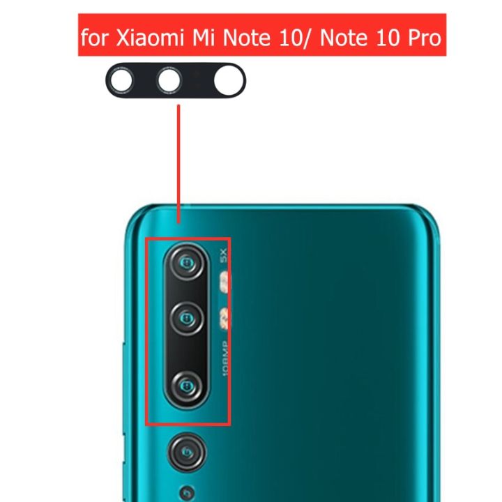 2ชิ้นสำหรับ Xiaomi Mi Note 10 Pro กระจกกล้องมองหลังเลนส์กระจกกล้องถ่ายรูปด้านหลังพร้อมกาว3เมตรอะไหล่ทดแทนสำหรับการซ่อม