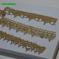 5YDS/LOT 3.5CM～4cm Wedding Dress Fluorescent Lace Applique Gold Thread Wavy-type Venice Lace Accessories Trim 2020606SOMELACE Pipe Fittings Accessorie