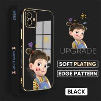 PMP เคสโทรศัพท์ Samsung Galaxy A04ปลอก Hp Samsung A04เคสโทรศัพท์มือถือ【ฟรี Lanyard】การ์ตูนน่ารัก Happy Girl Square Edge Pattern ปลอกชุบเปลือกโทรศัพท์หรูหราชุบเคสโทรศัพท์นุ่ม