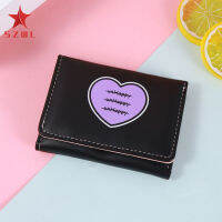 SZWL Women Multi-functional Short Wallet Simple Sweet Heart-shaped Printing Tri-fold Coin Purse