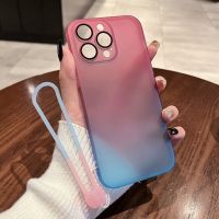 卐☼◈ 【Graded Color/Ultra-Thin/Matte PC Hard case/With Lens Film/Pink Blue】เคส compatible for iPhone 12 Pro Max 14 Pro Max 13 Pro Max case hard case