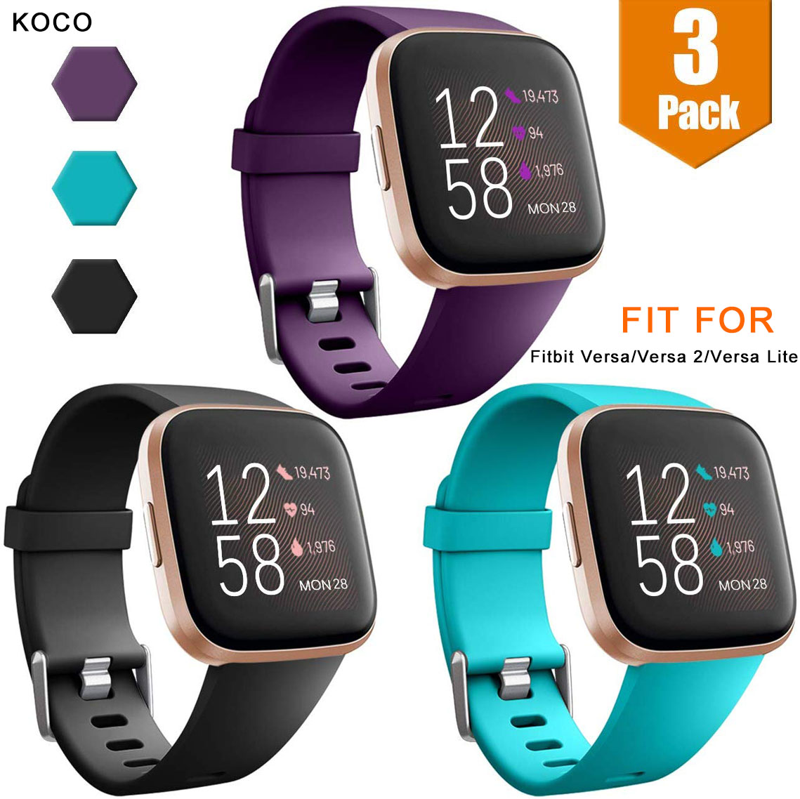 Soft Silicone Sport Strap Replacement Wristband with Ventilation Holes for Fitbit Versa Fitbit Versa Lite for Women and Men Coperr 4 Packs Bands Compatible with Fitbit Versa/Fitbit Versa 2 