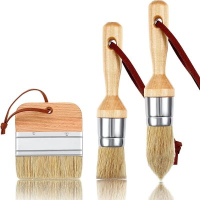 3Pcs Oval Brush for Acrylic Painting Bristle Stencil Brushes for Wood Furniture Home Decor