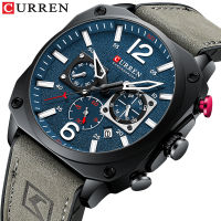 CURREN นาฬิกาผู้ชายแฟชั่นกันน้ำ Multi-Function Chronograph นาฬิกาหนังหกเข็มปฏิทิน Luminous นาฬิกาควอตซ์