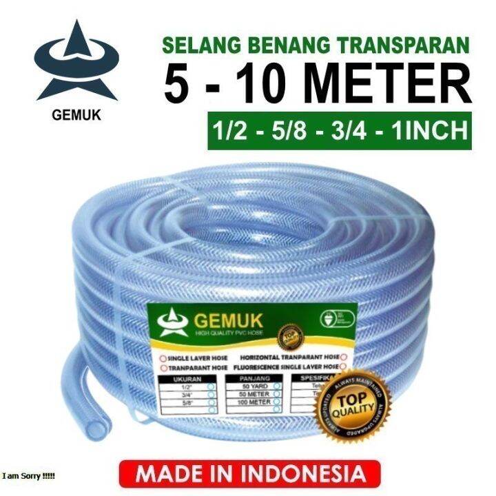 Selang Taman Kebun Transparan 5 Meter Selang Air 10 Meter Selang Air Serat Benang 1 2 5 8 3 4