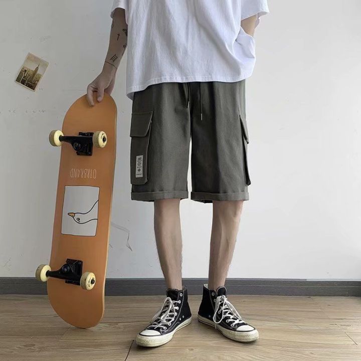 2022-summer-techwear-shorts-mens-hong-kong-style-students-handsome-straight-fifth-pants-korean-trend-loose-baggy-casual-trouser