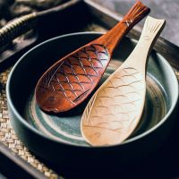 ✴ 1Pc Fish Shaped Wooden Rice Spoon Non Stick Rice Spoon Wooden Cute Nature Rice Scoop Wood Rice Spoon Tablespoons Dark/Light