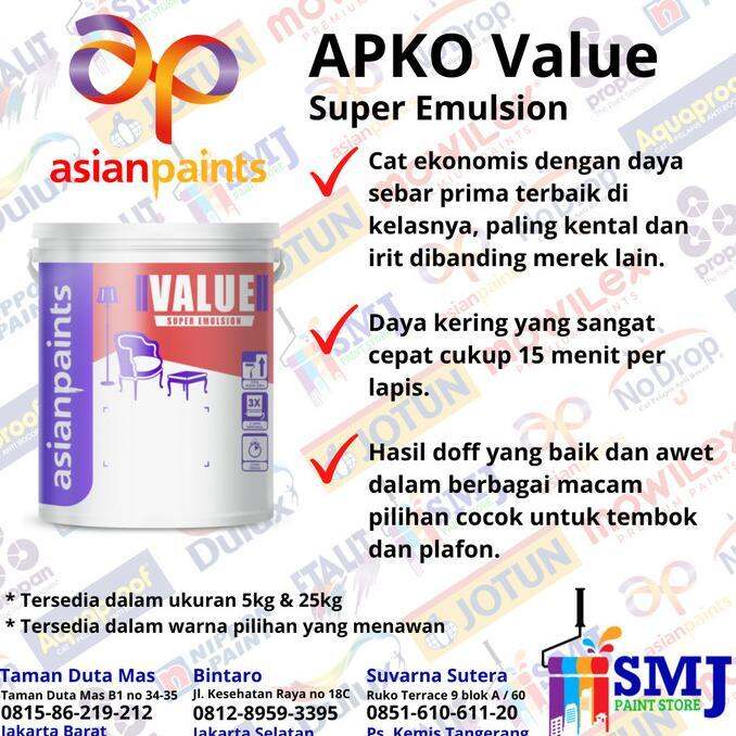 Cat Tembok Interior Asian Paint Apko Value Super White Putih Kg