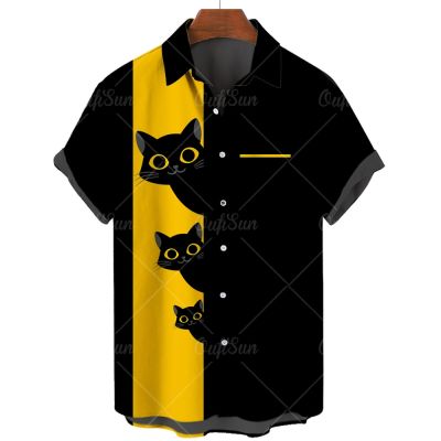 เสื้อฮาวายเสื้อชายหาดย้อนยุค3D สัตว์แมวแฟชั่นชายหาดเสื้อแขนสั้นเสื้อขนาดใหญ่ผู้ชาย Camisa Masculina 5XL ฤดูร้อน
