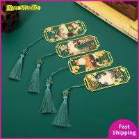 JIYAN2866 2PCS Stationery Metal Chinese style Pendant Tassel Painted Pagination Mark Brass Bookmark Book Clip