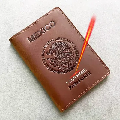 Sampul Paspor Meksiko Kulit Asli Personalisasi Dompet Paspor Meksiko Kuda Gila Casing Keluarga Bisnis Pria untuk Paspor