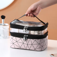 Double-deck Travel Toiletries &amp; Cosmetic Bags Waterproof Portable Handle Makeup Bag Organizers