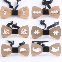 Elegant Men Women Wedding Party Hollow Carved Bamboo Wood Bowtie New Vintage Children Necktie Elastic Band Wooden Bow Tie Cravat Boys Clothing