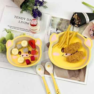 1PC Bamboo Fiber Childrens Meal Powder Toot Toot Pig Baby Bowl Baby Food Supplement Eat Bowl Spoon Fork Set Cartoon Food Bowl